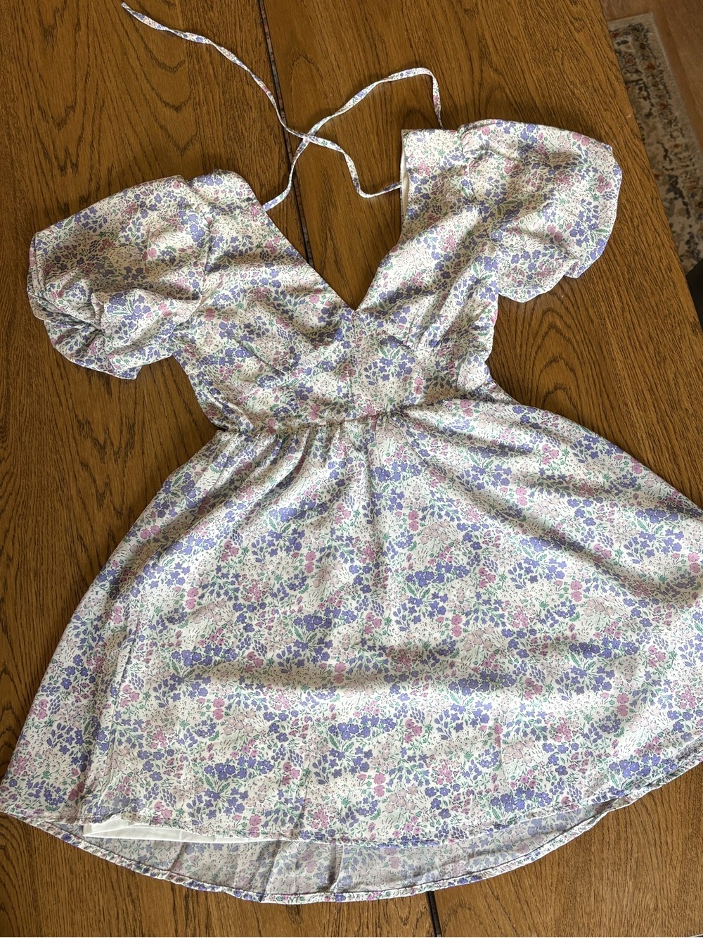 ALTARD STATE Blue Purple Floral Puff Sleeve Mini Dress Size Small